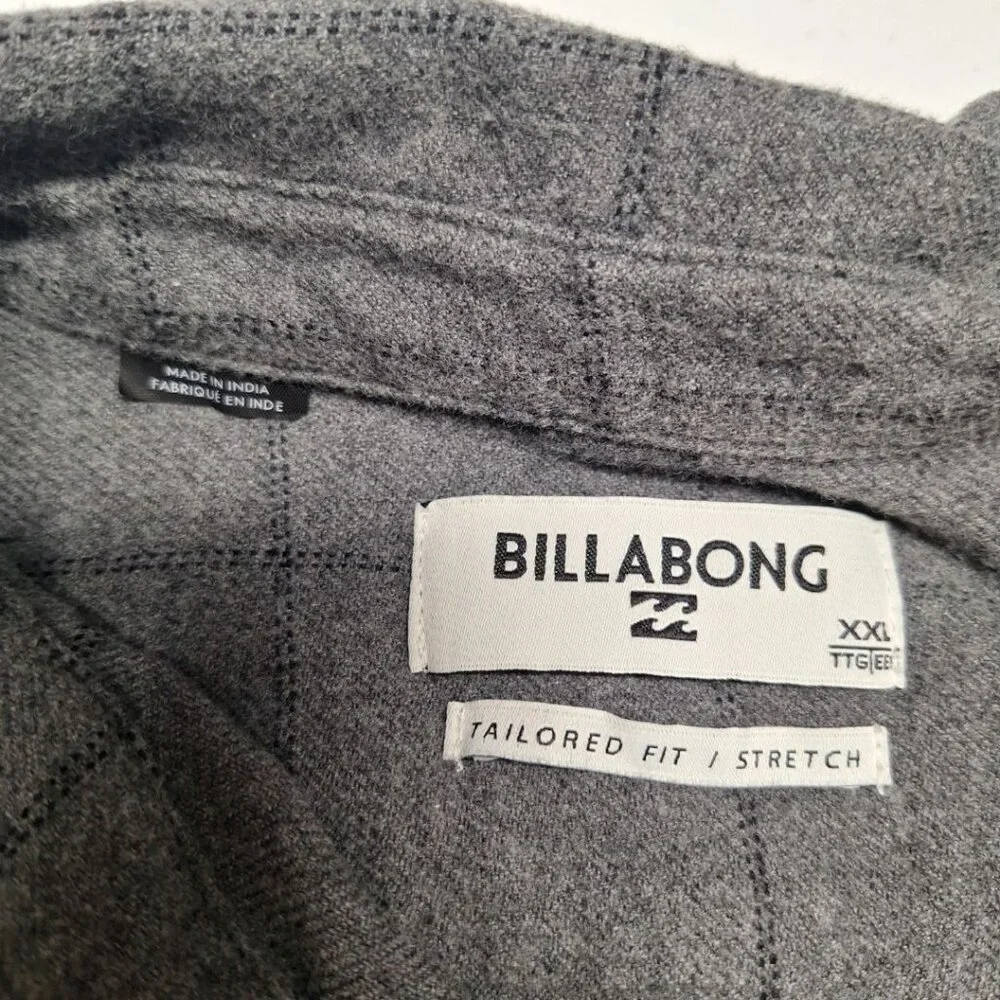 Billabong‎ Flannel Button Down Gray Youth Boys XXL Fitted Stretch